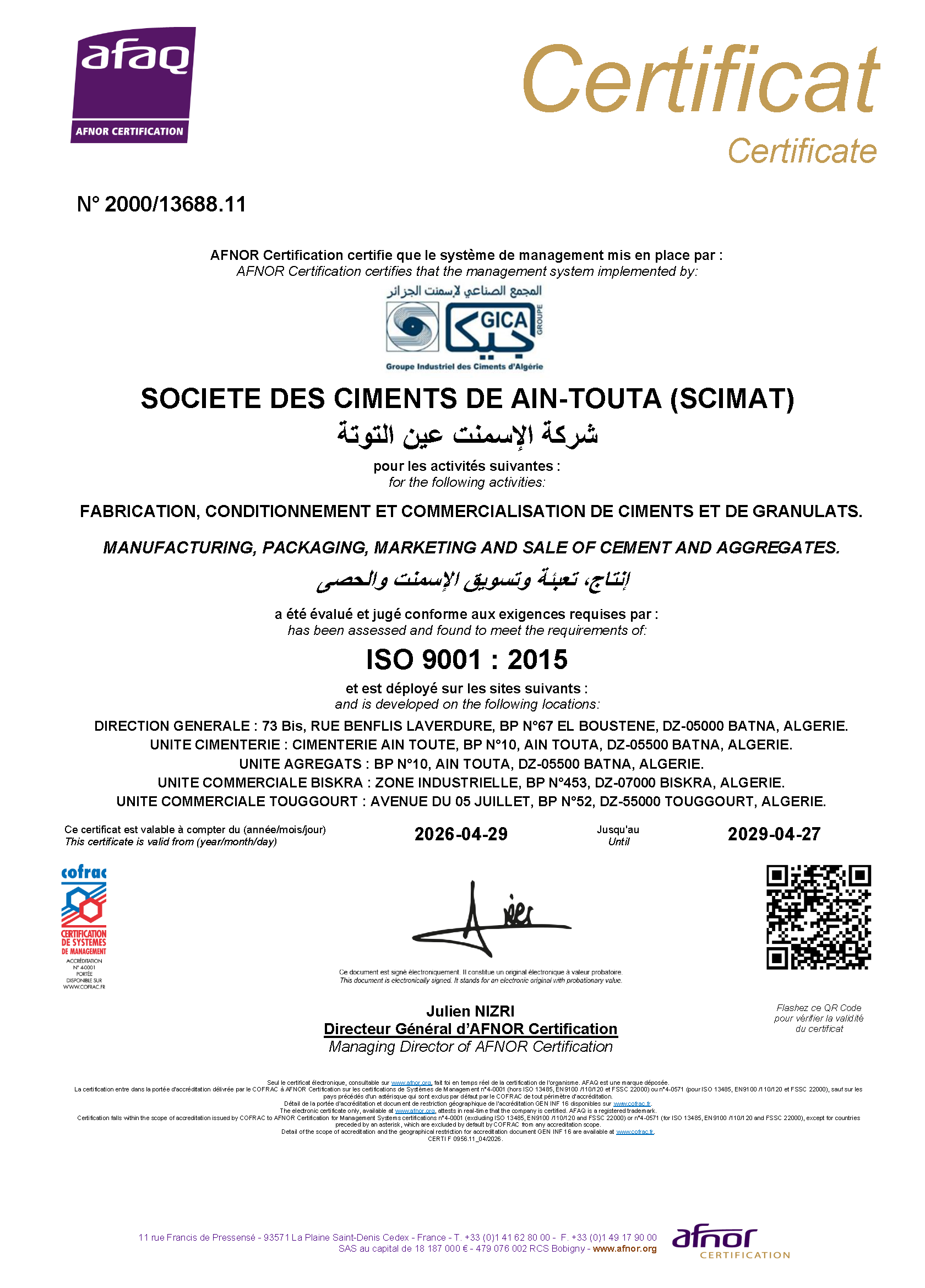 Certification